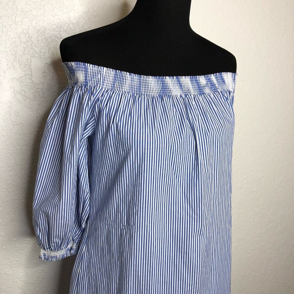 Trina Turk Neville Blue White Striped Off Shoulder Dress Size Small View 3